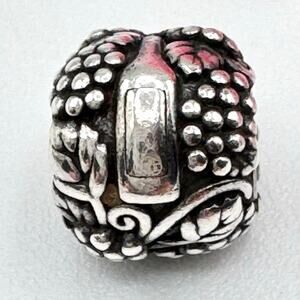 Pandora Vino Wine Charm Sterling Silver Wine Bottle Glass Grapes 791222 Retired